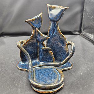 Art Pottery Cat family tea light holder